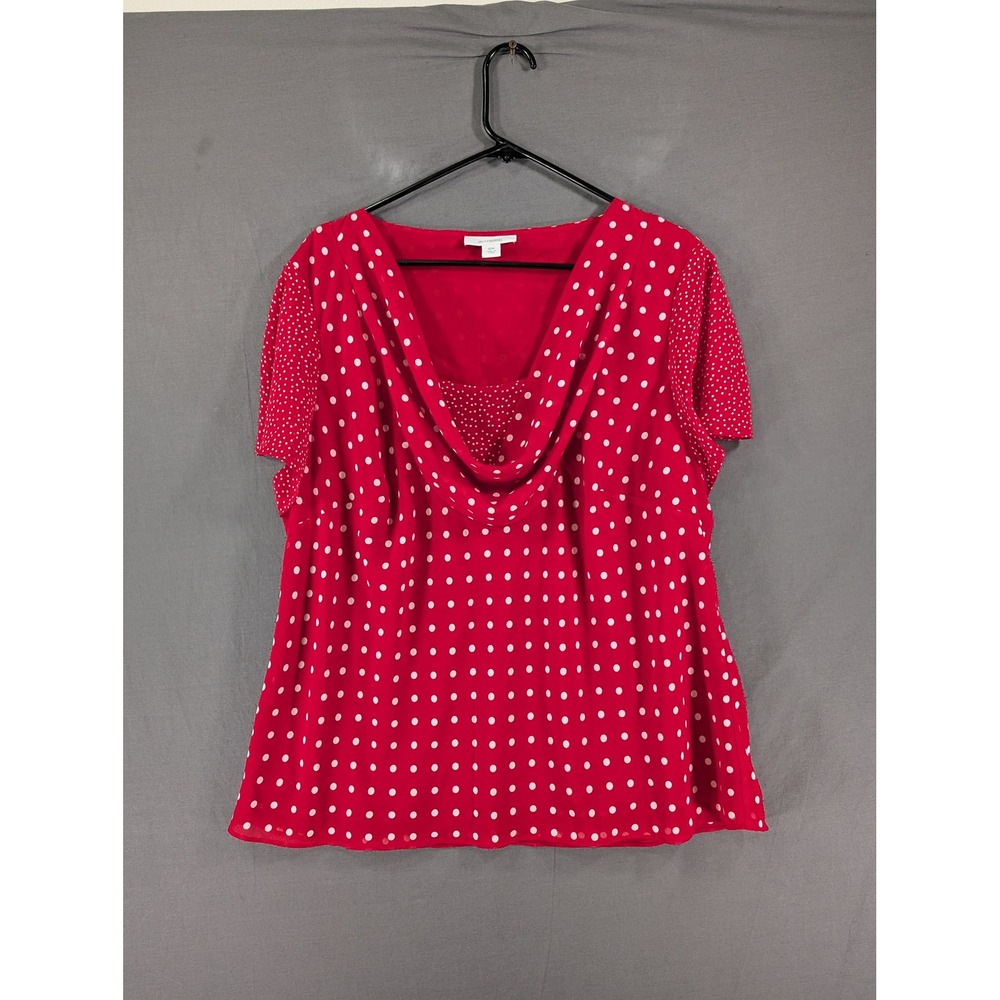 Dressbarn Woman Red Polka Dot Cowl Neck Short Sleeve Blouse‎ Plus Size 18W